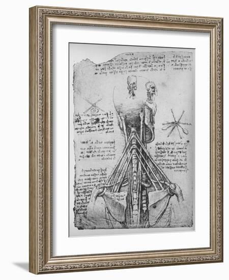 'Study of the Back View of a Skeleton, Showing the Tendons of the Neck', c1480 (1945)-Leonardo Da Vinci-Framed Giclee Print