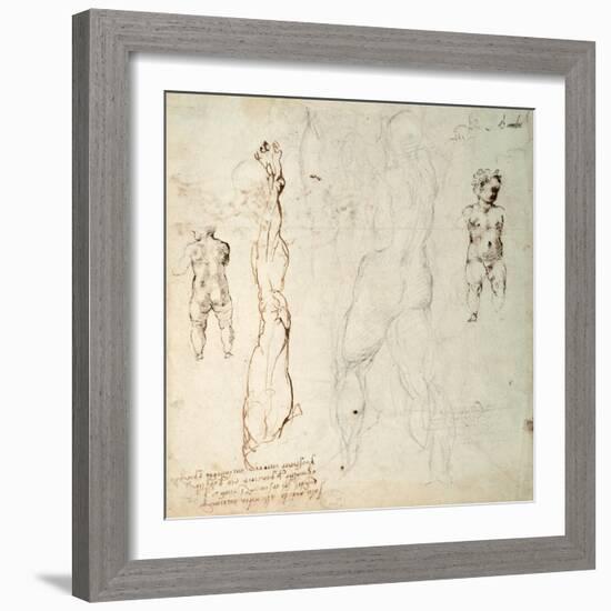 Study of the Christ Child and an Anatomical Drawing with Notes-Michelangelo Buonarroti-Framed Giclee Print