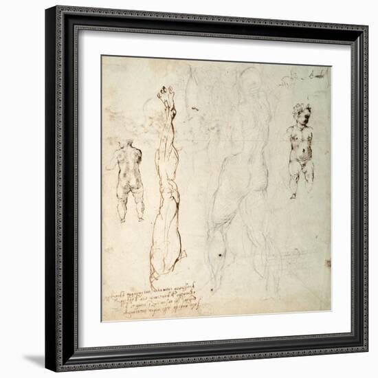 Study of the Christ Child and an Anatomical Drawing with Notes-Michelangelo Buonarroti-Framed Giclee Print