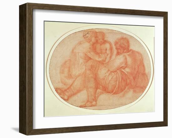 Study of the Holy Family (Red Chalk on Paper)-Michelangelo Buonarroti-Framed Giclee Print