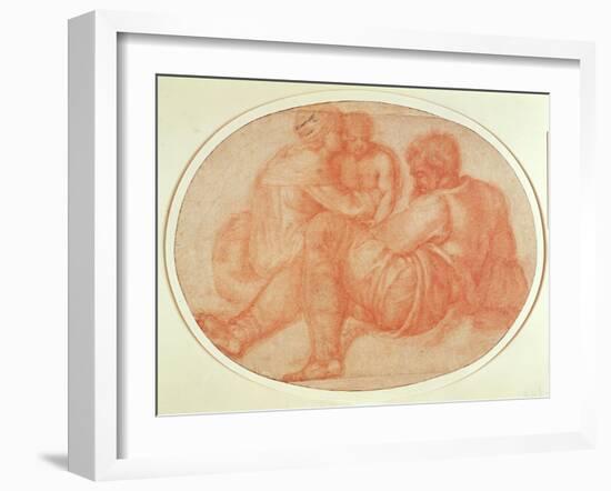 Study of the Holy Family (Red Chalk on Paper)-Michelangelo Buonarroti-Framed Giclee Print