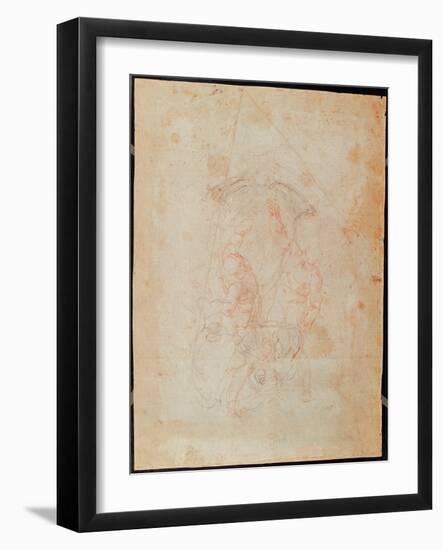 Study of Two Male Figures (Red Chalk on Paper) (Verso)-Michelangelo Buonarroti-Framed Giclee Print