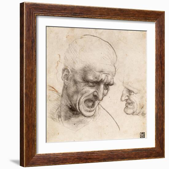 Study of Two Warriors' Heads for the Battle of Anghiari by Leonardo Da Vinci-Leonardo Da Vinci-Framed Giclee Print