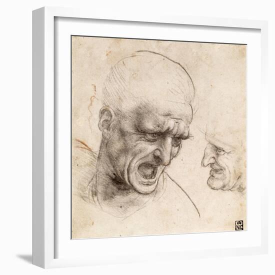 Study of Two Warriors' Heads for the Battle of Anghiari by Leonardo Da Vinci-Leonardo Da Vinci-Framed Giclee Print