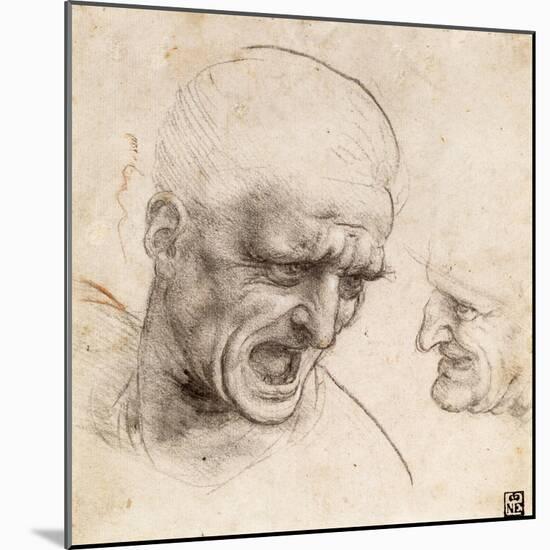 Study of Two Warriors' Heads for the Battle of Anghiari by Leonardo Da Vinci-Leonardo Da Vinci-Mounted Giclee Print