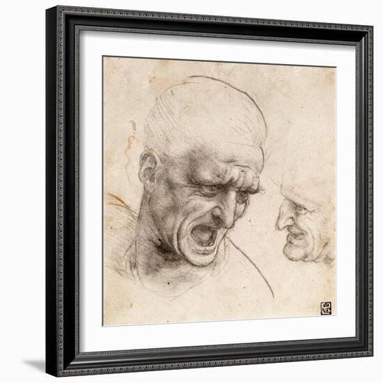 Study of Two Warriors' Heads for the Battle of Anghiari by Leonardo Da Vinci-Leonardo Da Vinci-Framed Giclee Print