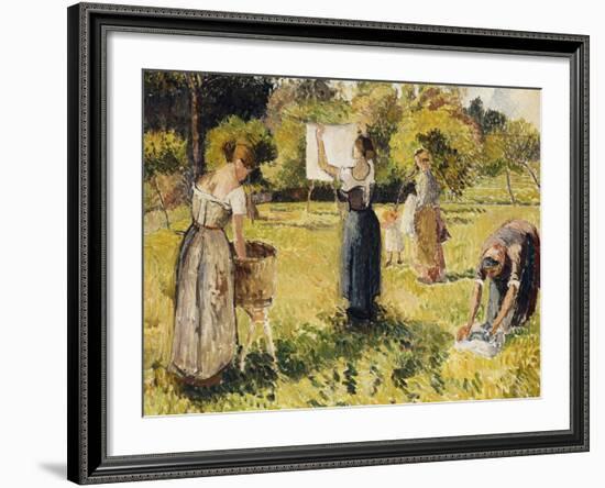 Study of Washers at Eragny; Les Laveuses, Etude, a Eragny, c.1901-Camille Pissarro-Framed Giclee Print