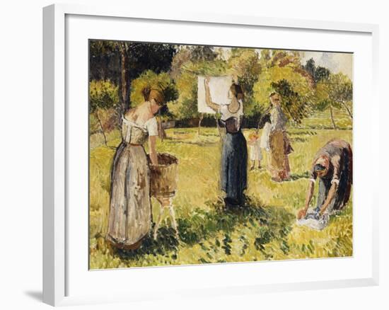 Study of Washers at Eragny; Les Laveuses, Etude, a Eragny, c.1901-Camille Pissarro-Framed Giclee Print