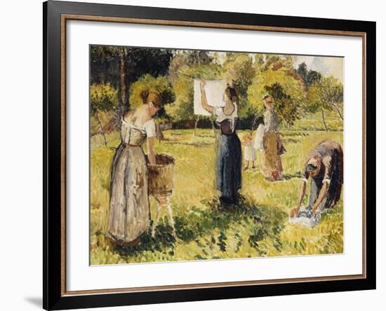 Study of Washers at Eragny; Les Laveuses, Etude, a Eragny, c.1901-Camille Pissarro-Framed Giclee Print