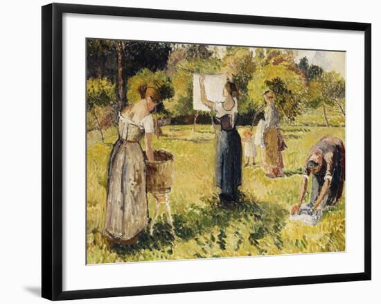 Study of Washers at Eragny; Les Laveuses, Etude, a Eragny, c.1901-Camille Pissarro-Framed Giclee Print