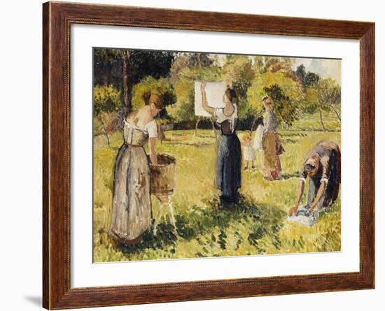 Study of Washers at Eragny; Les Laveuses, Etude, a Eragny, c.1901-Camille Pissarro-Framed Giclee Print