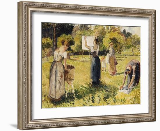 Study of Washers at Eragny; Les Laveuses, Etude, a Eragny, c.1901-Camille Pissarro-Framed Giclee Print