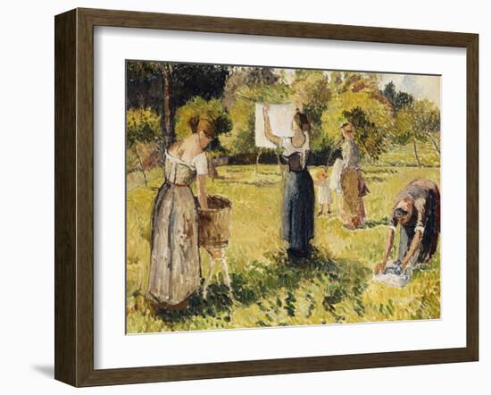 Study of Washers at Eragny; Les Laveuses, Etude, a Eragny, c.1901-Camille Pissarro-Framed Giclee Print