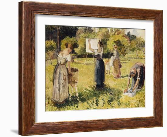 Study of Washers at Eragny; Les Laveuses, Etude, a Eragny, c.1901-Camille Pissarro-Framed Giclee Print