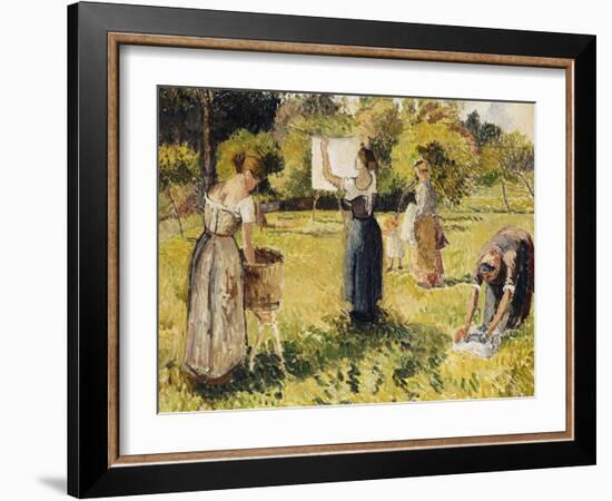 Study of Washers at Eragny; Les Laveuses, Etude, a Eragny, c.1901-Camille Pissarro-Framed Giclee Print