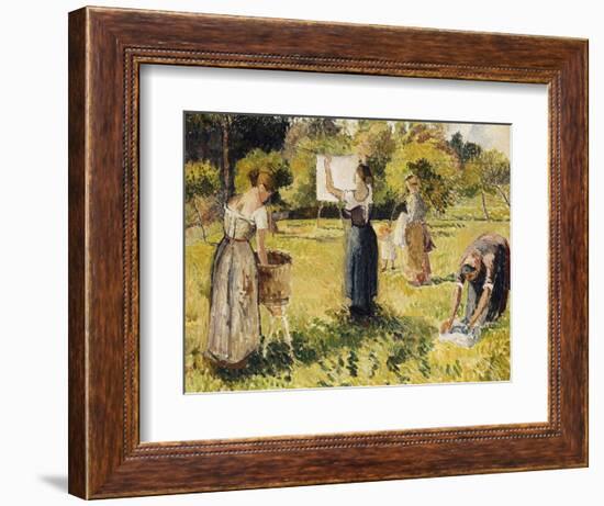 Study of Washers at Eragny; Les Laveuses, Etude, a Eragny, c.1901-Camille Pissarro-Framed Giclee Print