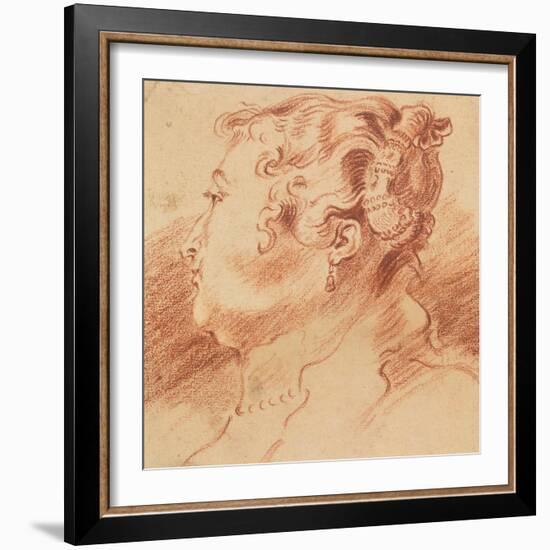 Study of Woman's Head, C. 1725-Jean Antoine Watteau-Framed Giclee Print