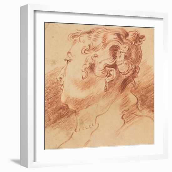 Study of Woman's Head, C. 1725-Jean Antoine Watteau-Framed Giclee Print