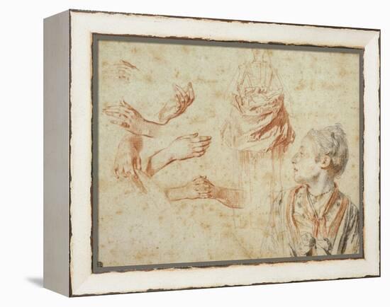 Study, Red Chalk Drawing, Pencil and Black Chalk-Jean Antoine Watteau-Framed Premier Image Canvas