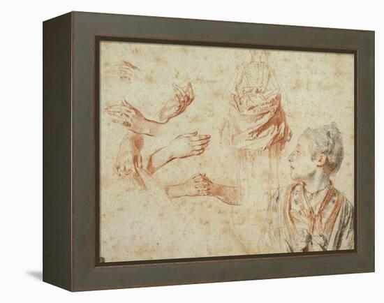 Study, Red Chalk Drawing, Pencil and Black Chalk-Jean Antoine Watteau-Framed Premier Image Canvas