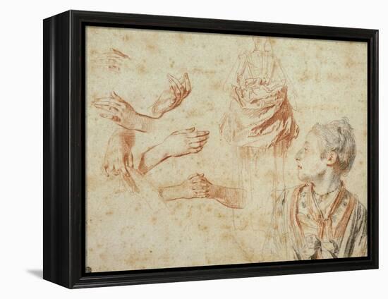 Study, Red Chalk Drawing, Pencil and Black Chalk-Jean Antoine Watteau-Framed Premier Image Canvas