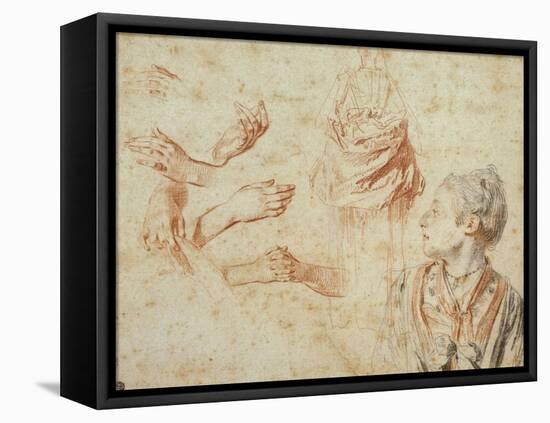 Study, Red Chalk Drawing, Pencil and Black Chalk-Jean Antoine Watteau-Framed Premier Image Canvas