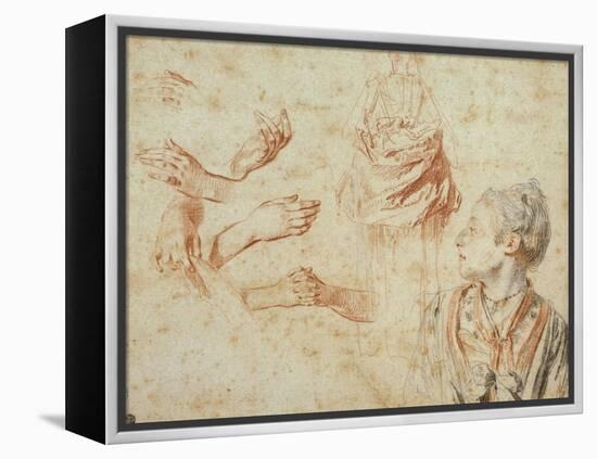 Study, Red Chalk Drawing, Pencil and Black Chalk-Jean Antoine Watteau-Framed Premier Image Canvas