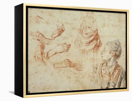 Study, Red Chalk Drawing, Pencil and Black Chalk-Jean Antoine Watteau-Framed Premier Image Canvas