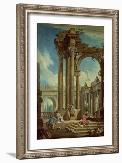 Studying Perspective Among Roman Ruins-Antonio Visentini-Framed Giclee Print