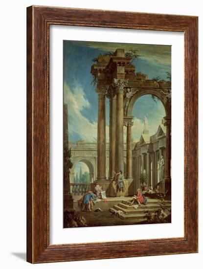 Studying Perspective Among Roman Ruins-Antonio Visentini-Framed Giclee Print