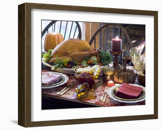 Stuffed Turkey on Thanksgiving Table (USA)-null-Framed Photographic Print