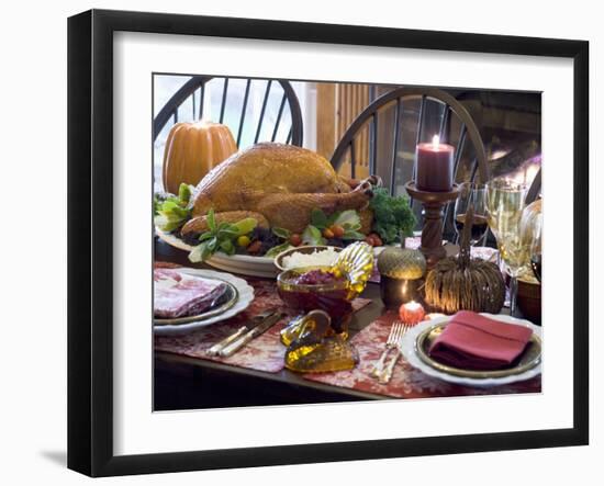 Stuffed Turkey on Thanksgiving Table (USA)-null-Framed Photographic Print