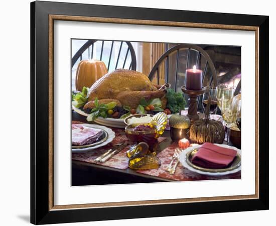 Stuffed Turkey on Thanksgiving Table (USA)-null-Framed Photographic Print