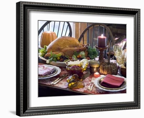 Stuffed Turkey on Thanksgiving Table (USA)-null-Framed Photographic Print