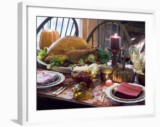 Stuffed Turkey on Thanksgiving Table (USA)-null-Framed Photographic Print