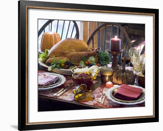 Stuffed Turkey on Thanksgiving Table (USA)-null-Framed Photographic Print