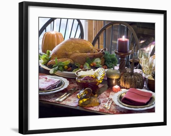 Stuffed Turkey on Thanksgiving Table (USA)-null-Framed Photographic Print