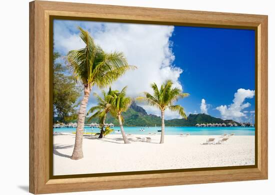 Stunning Beach and Beautiful View of Otemanu Mountain on Bora Bora Island-BlueOrange Studio-Framed Premier Image Canvas