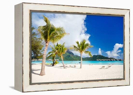 Stunning Beach and Beautiful View of Otemanu Mountain on Bora Bora Island-BlueOrange Studio-Framed Premier Image Canvas