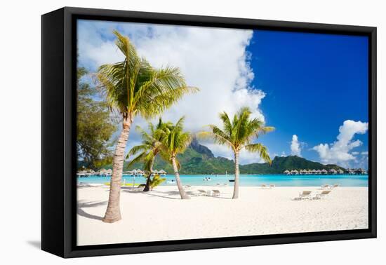 Stunning Beach and Beautiful View of Otemanu Mountain on Bora Bora Island-BlueOrange Studio-Framed Premier Image Canvas