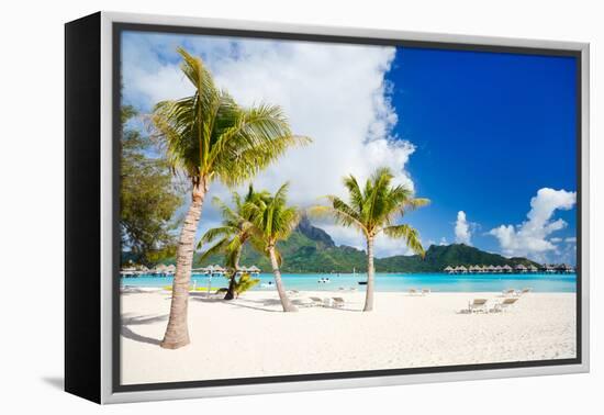 Stunning Beach and Beautiful View of Otemanu Mountain on Bora Bora Island-BlueOrange Studio-Framed Premier Image Canvas