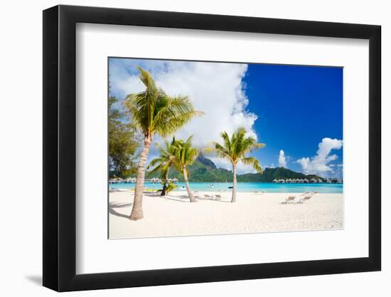 Stunning Beach and Beautiful View of Otemanu Mountain on Bora Bora Island-BlueOrange Studio-Framed Photographic Print