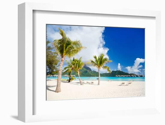 Stunning Beach and Beautiful View of Otemanu Mountain on Bora Bora Island-BlueOrange Studio-Framed Photographic Print