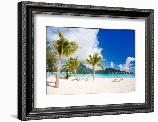 Stunning Beach and Beautiful View of Otemanu Mountain on Bora Bora Island-BlueOrange Studio-Framed Photographic Print