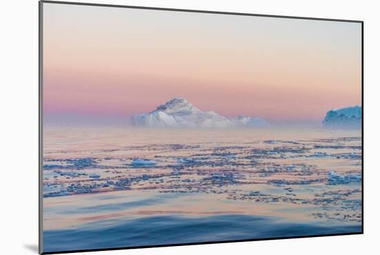 Stunning Iceberg Landscape with Midnight Sun Colors at Mouth ofIcefjord, Near Ilulissat, Greenland-Luis Leamus-Mounted Photographic Print