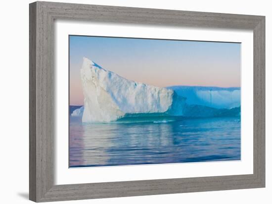 Stunning Iceberg Landscape with Midnight Sun Colors at Mouth ofIcefjord, Near Ilulissat, Greenland-Luis Leamus-Framed Photographic Print