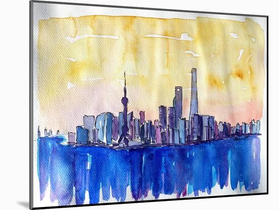 Stunning Shanghai Skyline in Watercolor-Markus Bleichner-Mounted Art Print