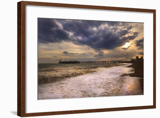 Stunning Sunset over Ocean and Pier-Veneratio-Framed Premium Photographic Print