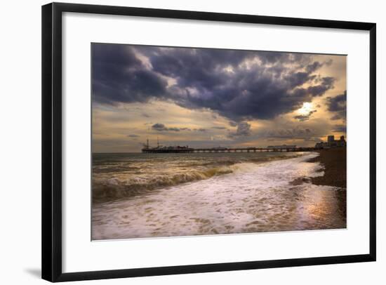 Stunning Sunset over Ocean and Pier-Veneratio-Framed Photographic Print