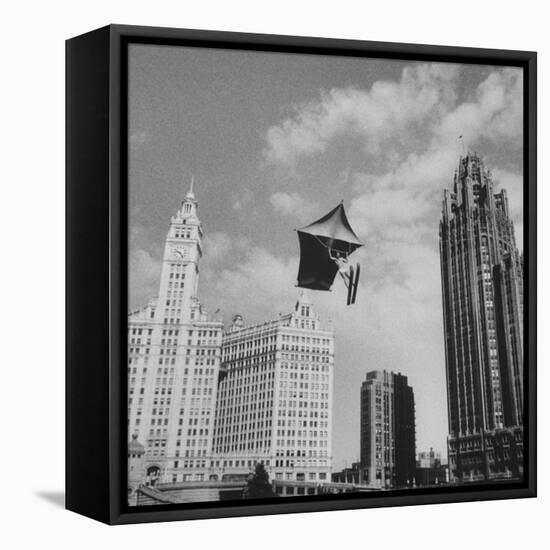 Stunt Man Jack Wylie Kite-Flighting over the Chicago River-Al Fenn-Framed Premier Image Canvas